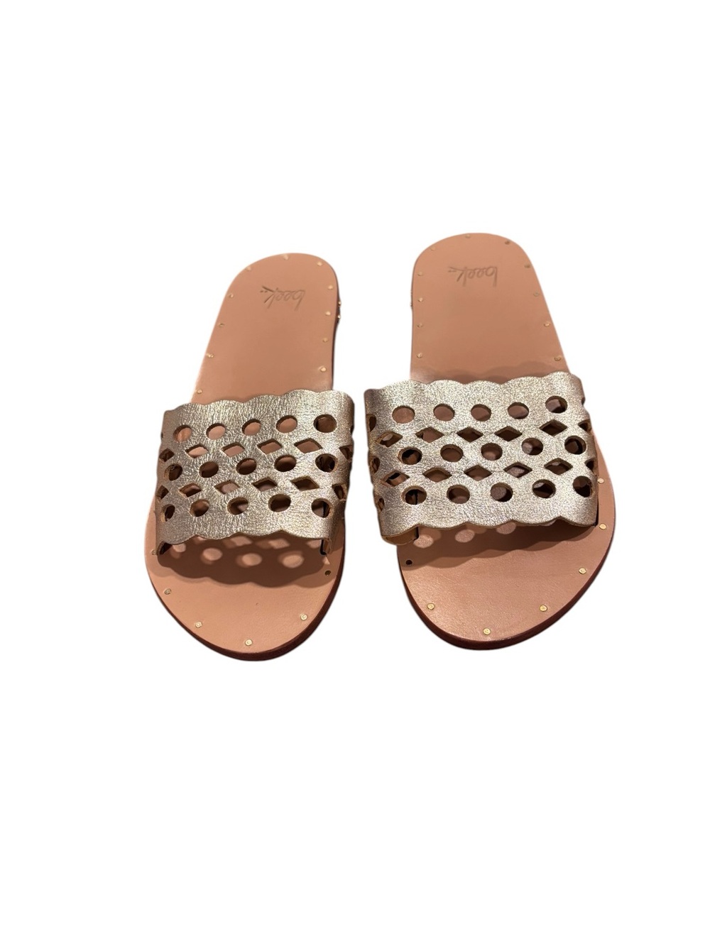 Beek Gold Leather Slide Sandals with Studded Detail